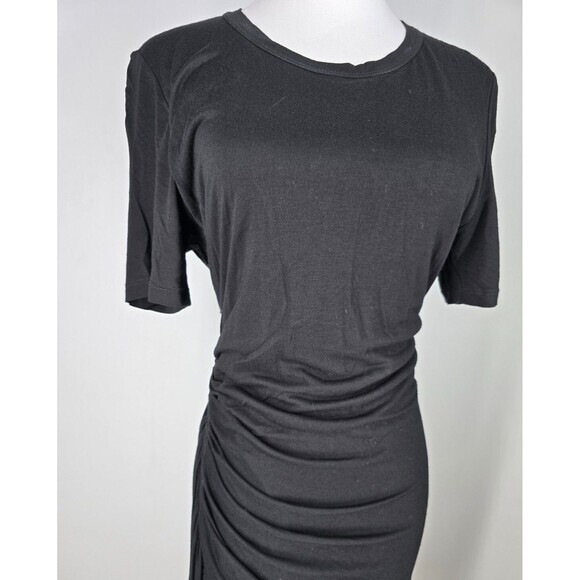 $495 A.L.C. Black Ruched Midi LARGE Curvy Knee Length Designer Shirt dress alc - Picture 4 of 10